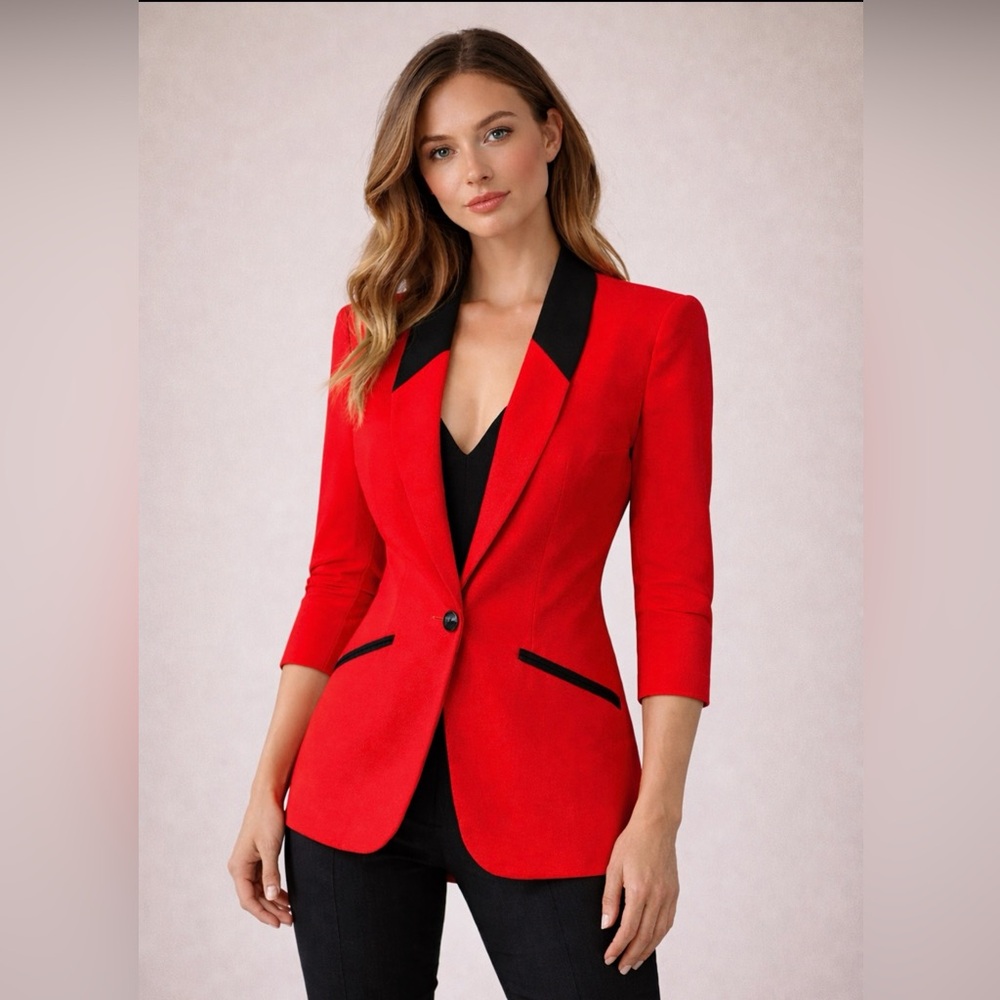 Red Blazer with Black Accents by Kasper A.S.L Petite size 4